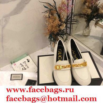 Gucci Heel 5.5cm Textured Leather Loafers White with Chain 2020