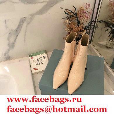 Prada Heel 6cm Glossy Patent Leather Booties Beige 2020