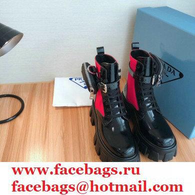 Prada Monolith Brushed Rois Combat Boots Black/Fuchsia with Removable Nylon Pouches 2020
