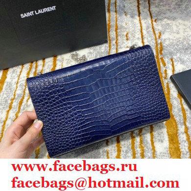 saint laurent Kate chain wallet with tassel in crocodile embossed leather 354119 blue/silver