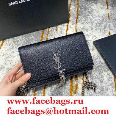 saint laurent small Kate chain wallet with tassel in caviar leather 452159 black/silver