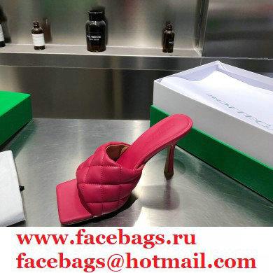 Bottega Veneta Heel 8cm Square Sole Quilted Padded Mules Sandals Fuchsia 2021 - Click Image to Close