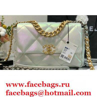 Chanel 19 Large Flap Bag AS1161 Iridescent Calfskin White 2021