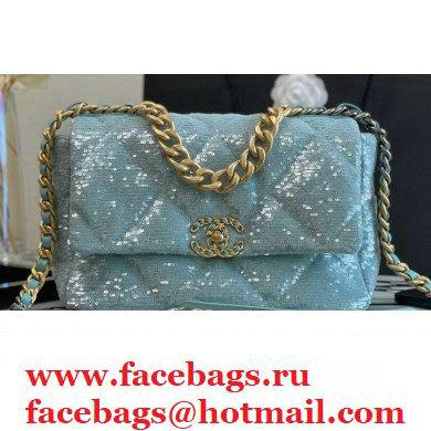 Chanel 19 Large Flap Bag AS1161 Sequins/Calfskin Light Green 2021