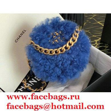 Chanel 19 Round Clutch with Chain Bag Shearling Sheepskin AP0945 Blue 2021
