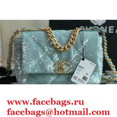 Chanel 19 Small Flap Bag AS1160 Sequins/Calfskin Light Green 2021