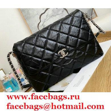 Chanel Big Bang Metallic Crumpled Calfskin Flap Bag A91976 Black