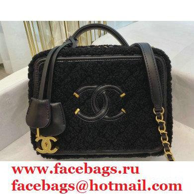 Chanel CC Filigree Medium Vanity Case Bag Shearling Sheepskin Black 2021