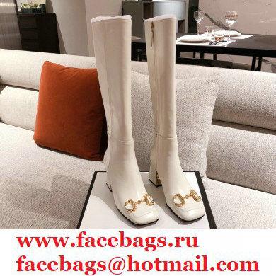 Gucci Leather Knee-high Boot with Horsebit 643889 White 2021