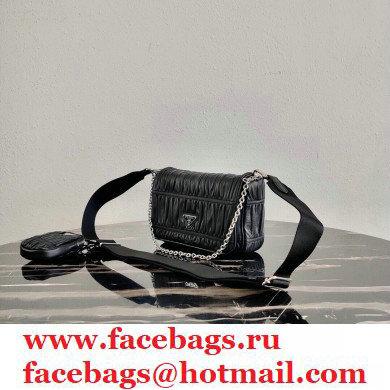 Prada Gaufre Embossed Leather Shoulder Bag 1BD289 Black 2021 - Click Image to Close