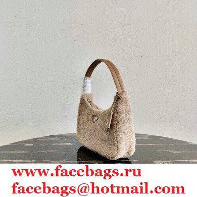 Prada Shearling Re-Edition 2000 Nylon Mini Hobo Bag 1NE515 Beige 2021 - Click Image to Close
