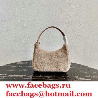 Prada Shearling Re-Edition 2000 Nylon Mini Hobo Bag 1NE515 Beige 2021 - Click Image to Close