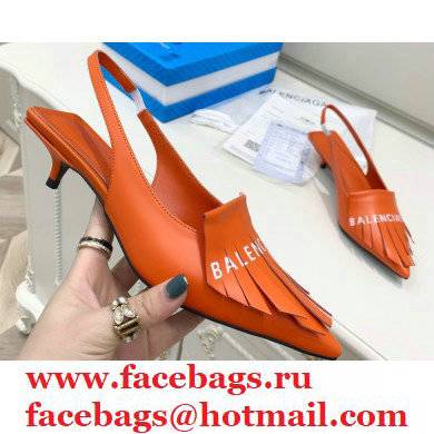 Balenciaga Heel 3cm Logo Fringe Knife Leather Slingbacks Orange 2021