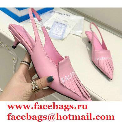 Balenciaga Heel 3cm Logo Fringe Knife Leather Slingbacks Pink 2021