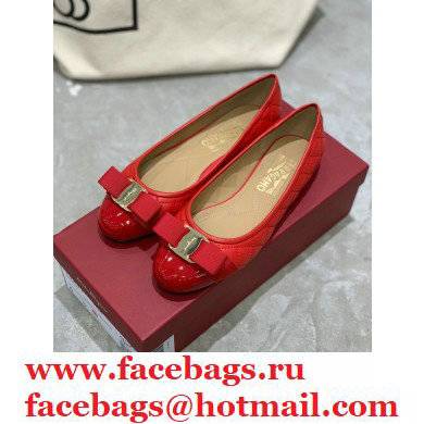 Ferragamo Heel 1cm Vara Bow Varina Ballet Flats Quilted Leather Red