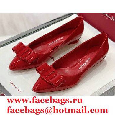 Ferragamo Heel 2cm Viva Ballet Flats Patent Leather Red