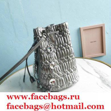 Miu Miu Crystal Cloque Nappa Leather Bucket Bag 5BE050 Silver