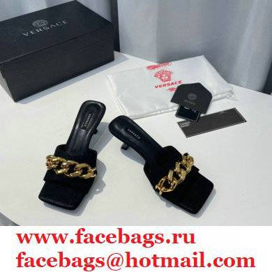 Versace Heel 6.5cm Medusa Chain Mid-Heel Leather Mules Black 2021