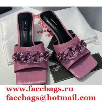 Versace Heel 6.5cm Medusa Chain Mid-Heel Leather Mules Pink 2021
