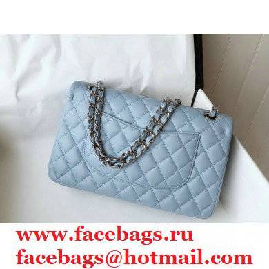 chanel 1112 medium classic flap bag in sheepskin sky blue with silver hardware