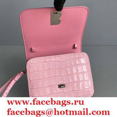 Balenciaga Cowhide Crocodile embossed Flap bag in Pink Bb006 2021 - Click Image to Close
