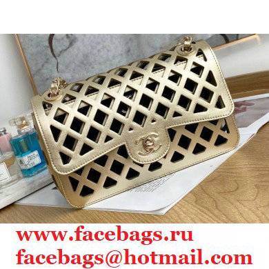 Chanel See Through Perforated Calfskin Flap Bag AS2370 Metallic Gold 2021