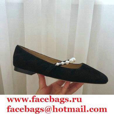 Jimmy Choo Ade Flats Suede Black with Pearl Embellishment 2021