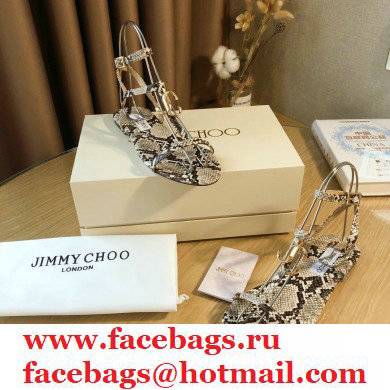 Jimmy Choo Alodie Flats Snake Printed Leather Sandals Gray 2021