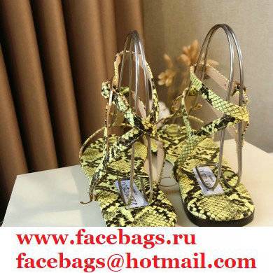 Jimmy Choo Alodie Flats Snake Printed Leather Sandals Yellow 2021