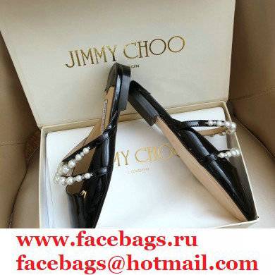 Jimmy Choo Amaya Flats Patent Black with Pearl Embellishment 2021