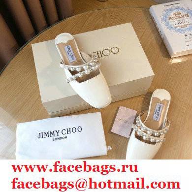 Jimmy Choo Amaya Flats Patent White with Pearl Embellishment 2021