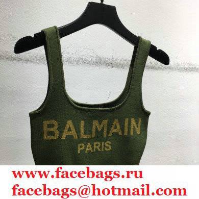 balmain logo print bralette green 2021