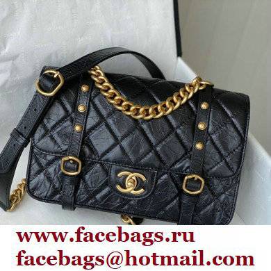 Chanel Aged Calfskin Vintage Messenger Small Flap Bag AS2696 Black 2021
