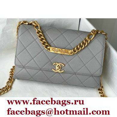 Chanel Logo Plate Grained Calfskin Small Flap Bag AS2764 Gray 2021