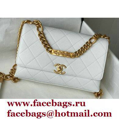 Chanel Logo Plate Grained Calfskin Small Flap Bag AS2764 White 2021