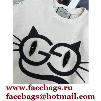 gucci Cat eyes print cotton jersey sweatshirt off white - Click Image to Close