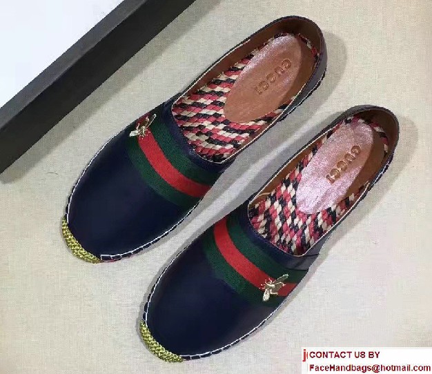 Gucci Bee Leather Web Espadrilles Blue 2017