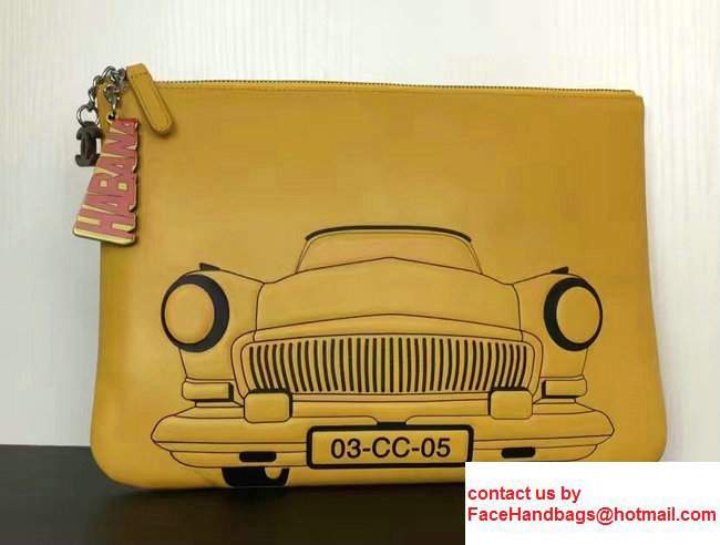 Chanel Lambskin and Car Printed Pouch Clutch Bag A82593 Yellow 2017