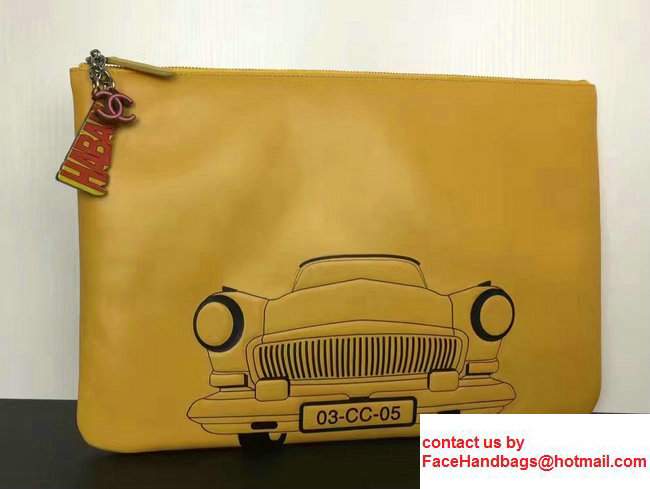 Chanel Lambskin and Car Printed Pouch Clutch Bag A82594Yellow 2017