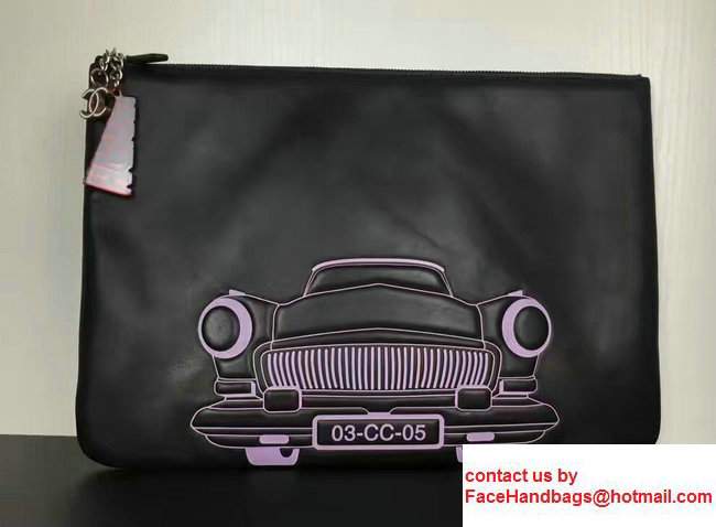 Chanel Lambskin and Car Printed Pouch Clutch Bag A82594 Black 2017