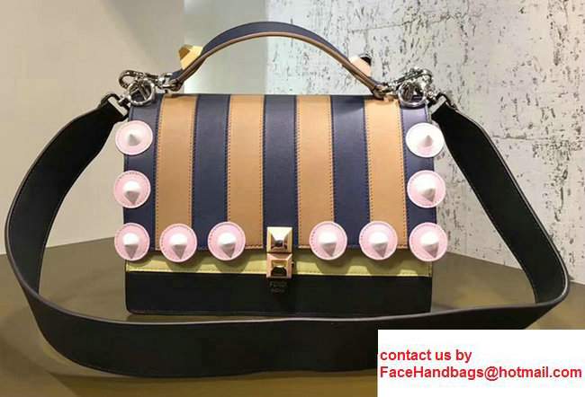 Fendi Kan I Multicolored Striped Metal Studs Embellished Leather Bag 2017