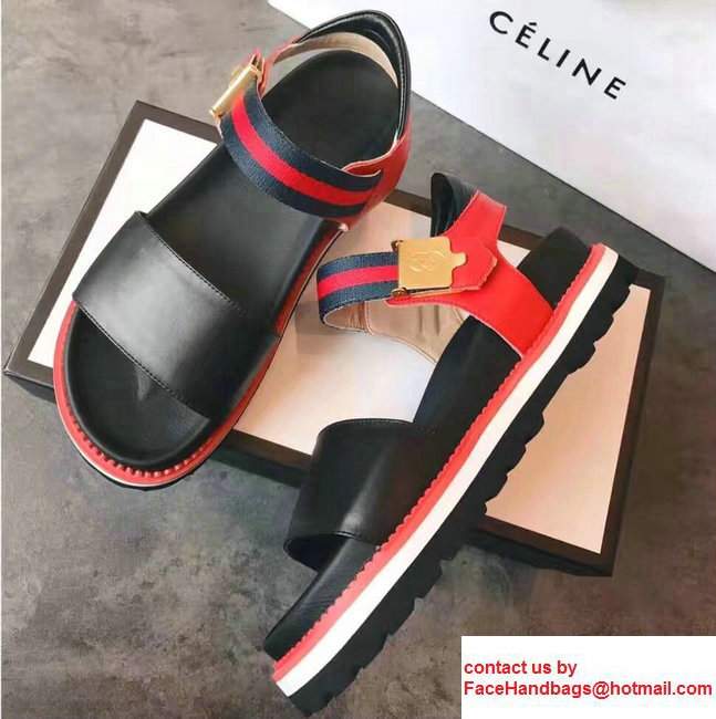 Gucci Heel 4cm Web Sandals Black 2017