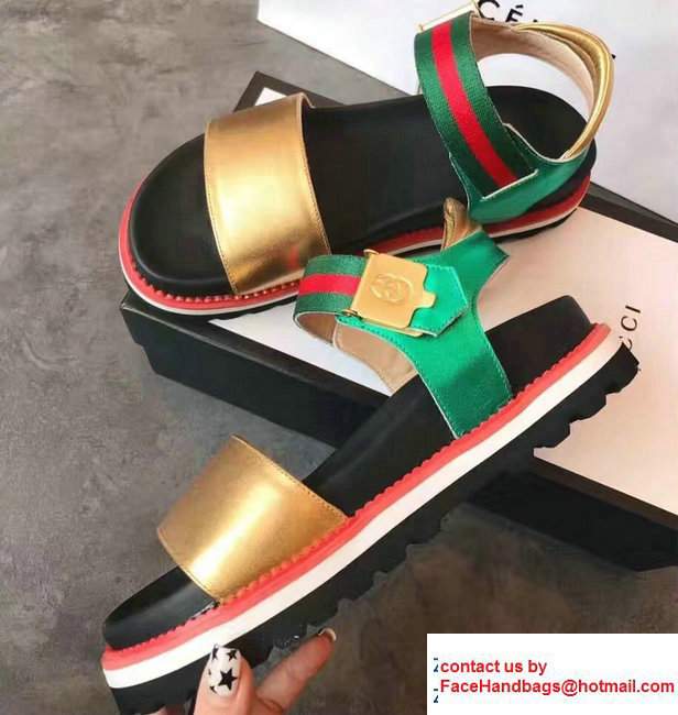 Gucci Heel 4cm Web Sandals Gold 2017