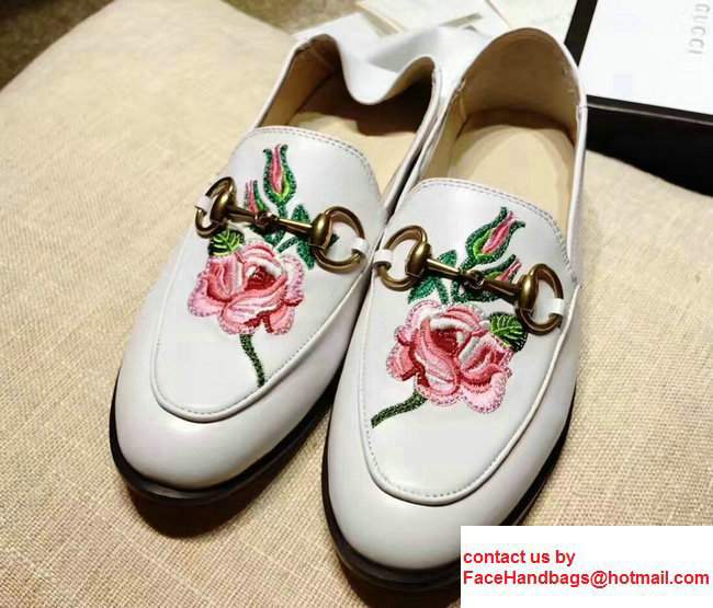 Gucci Horsebit Leather Loafers Flower White 2017