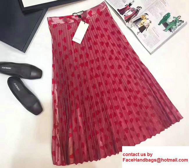 Gucci Red Heart Printed Silk Skirt 2017