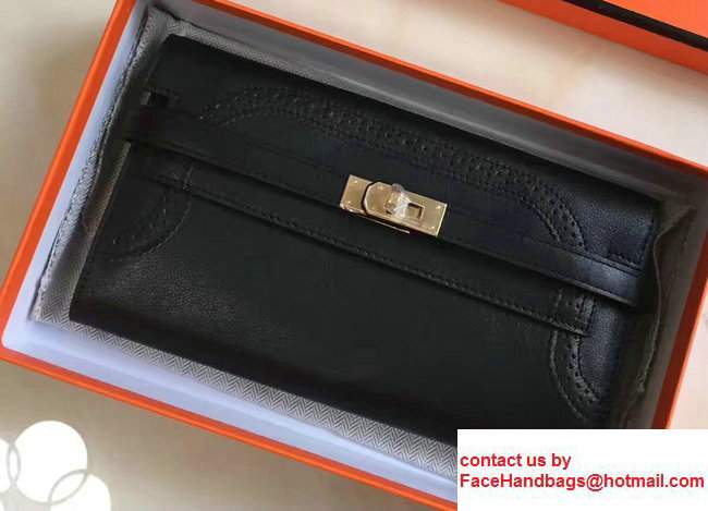Hermes Lace Kelly Long Wallet in Swift Leather Black 2017