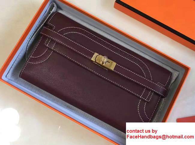 Hermes Lace Kelly Long Wallet in Swift Leather Dark Red 2017