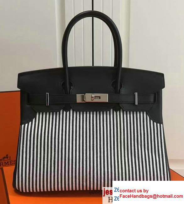 Hermes Birkin 30cm Bag in Original Canvas Swift Leather Striped Black
