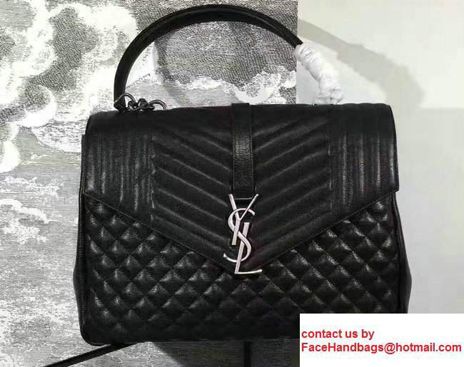 Saint Laurent Monogram Envelope Satchel Top Handle Bag In Mixed Matelasse Leather 436694 Black 2017