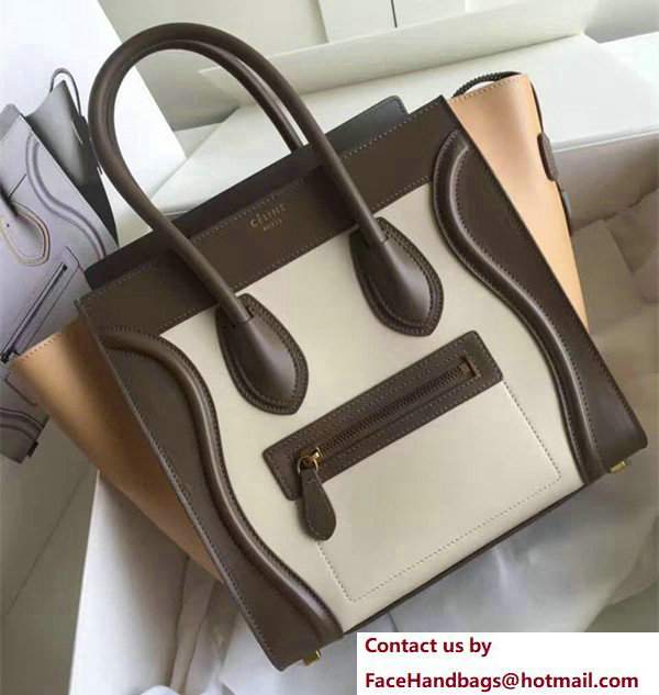 Celine Luggage Micro Tote Bag In Original Calfskin Leather White/Chocolate/Yellow2017